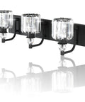 Three Light Black Crystal Vanity Lights for Bathroom Over Mirror, Sleek Matte Black Modern Bath Wall Fixtures with E26 Socket