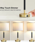 Touch Control Table Lamp Set Of 2 Gold Finish Lamps With Dual USB Ports And AC Outlet, 3 Way Dimmable shown in use