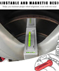 Adjustable Magnetic Camber Caster Gauge Tool Dead Nuts Accurate Wheel Alignment Aid for Tire And Suspension Work Universal Fit For Cars Trucks And Rv Gray positioned on a wheel for alignment measurement.