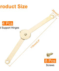 Image showing one of the Four Pack Lid Support Hinges 4.5 By 0.79 Inches 180 Degree Folding Lift Stay Hinges Gold with size dimensions and included screws.