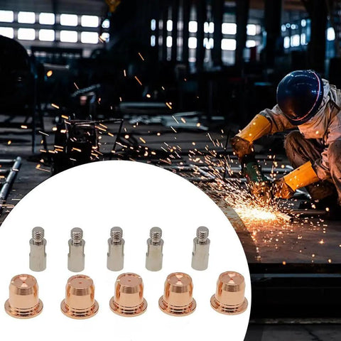 Plasma Cutter Consumables Kit for S45 Ergocut Torches, 10 Pack with electrodes and nozzles in industrial setting