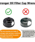 Comparing two types of oil filter cap wrenches, featuring a stronger model from the Oil Change Kit For Harley With Heavy Duty Filter Cap Wrench Crankcase Fill Tool Primary Case Oil Funnel Drip Free Oil Filter Tool And 30 Pcs Drain Plug O Rings Bundle.