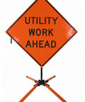 Roll Up Traffic Sign Kit With Stand For Work Zone Safety, Collapsible, Heavy Duty, High Viz Fluorescent Orange Face, Easy Setup