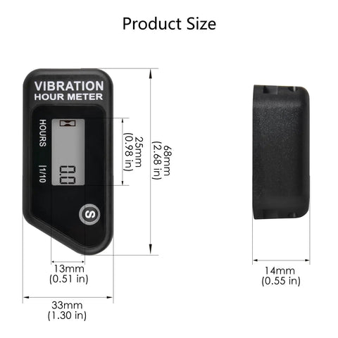 Vibration Activated Digital Hour Meter Self Powered Wireless Resettable Job Timer With User Lock For Generator Lawn Mower Motor Marine ATV And Gear That Vibrates At Work, 33mm x 68mm