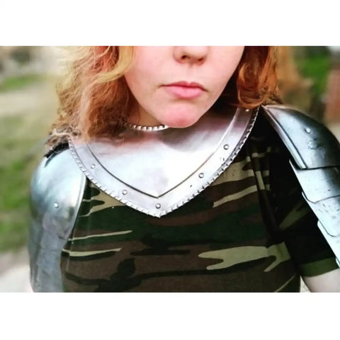 Medieval Iron Gorget And Spaulders Armor Dope Viking And Crusader Inspired Set worn for historical reenactment