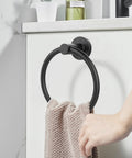Matte Black Wall Towel Holder And Ring - Stainless Steel Heavy Duty Hand Towel Bar For Bathroom And Kitchen, installed with hand towel