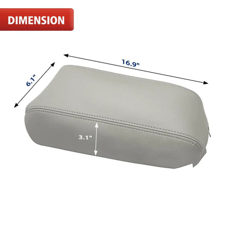 Center Console Armrest Cover Upholstery For Hyundai Sonata 2015-2019, Custom Fit Vinyl Leather With French Double Stitching, Anti-Scratch Gray Lid Replacement dimensions.
