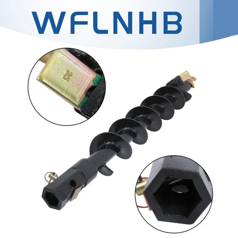 Heavy Duty 6 Inch By 48 Inch Earth Auger Replacement with 2 Inch Hex Connect features black steel construction