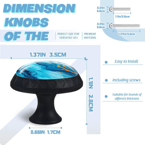 Straight Up Fresh Turquoise Marble Print Crystal Cabinet Knobs And Mushroom Drawer Pulls For Dressers Kitchen Bathrooms Clean Vibe Game Changer Home Decor With Screws One Pack, dimensions shown.