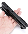 Heavy Duty Folding Shelf Bracket Set Black Metal Triangular Hinge Supports For Wall Mounted Shelves And Benches in hand