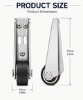 Product dimensions showing 4 Pack Vertical Track Roller Wheels Heavy Duty Rubber Swivel Casters For Barn Sliding Door Replacement.