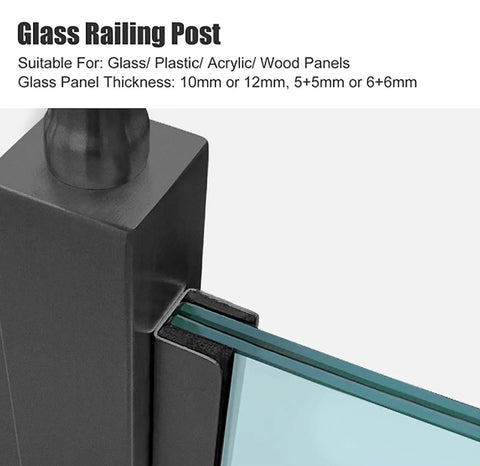 Sleek Matte Black Stainless Steel Glass Railing Post 59 Inch U Channel Balustrade Spigot fitted with glass panels