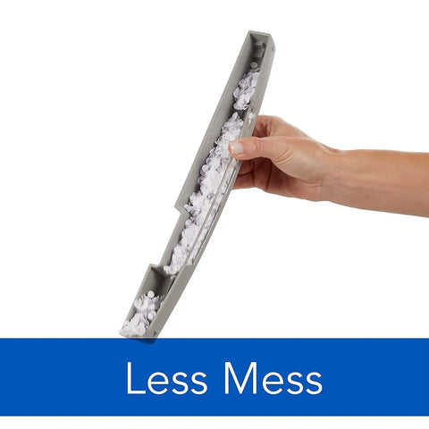 Electric Three Hole Punch jam-free reverse switch tray holding paper scraps to reduce mess in smart gray design.