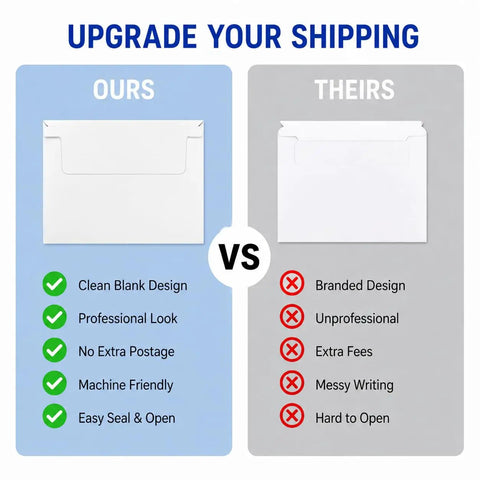 Comparison of Bulk Trading Card Shipping Envelopes 7 x 4.35 Inch Self Adhesive Mailers vs branded design alternatives.