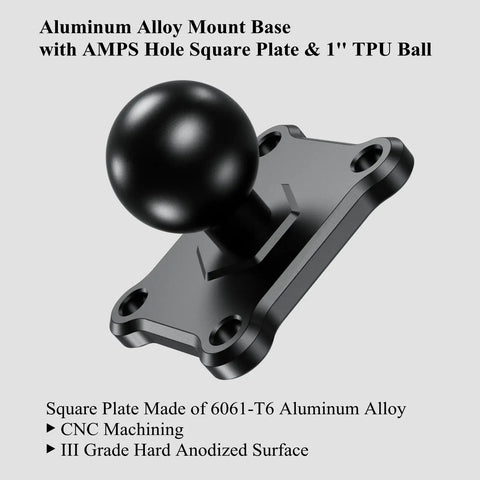 Heavy Duty One Inch Class B Hitch Ball Mount Base With Slick Tpu Tube And Built Like A Tank 6061 Amps Square Plate showing a 1 inch TPU ball on an aluminum base.