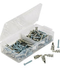 Drywall Anchor Kit with Self-Drilling Screws, 100 Pcs, 50 Lb Capacity, Heavy Duty Zinc-Plated Carbon Steel, Rust Resistant, No Pre-Drill Install, Easy Mount for Shelves, Pictures, TV Brackets and More open case with anchors and screws