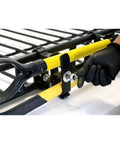 Axe And Shovel Mount For 5 Inch Height Racks Built Tough Side Rail Clamps Black Epoxy Coated Accessory For Off Road Gear being installed