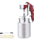 Pro Grade Siphon Feed Paint Sprayer With Red Handle And 34 Oz Cup, 1.8mm Nozzle, visible tools for DIY project use.