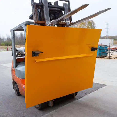 Heavy Duty Steel Dock Board Workhorse For Forklifts Bridges Truck To Warehouse Bay Rock Solid, yellow steel plate on forklift.