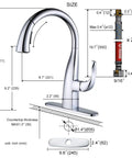 Detailed diagram of Gooseneck Pull Down Kitchen Faucet With Dual Function Sprayer, Single Handle Chrome Bar Sink Tap, showing measurements