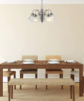 Five Light Chandelier In Satin Nickel With Alabaster Glass Shades Dimmable Fixture For Dining Room Foyer Or Kitchen Adjustable 48 Inch Chain