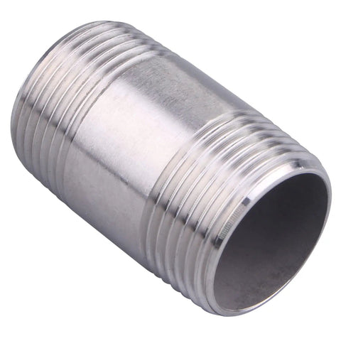 Heavy Duty 1 In NPT Nipple Pipe Fitting 304 Stainless Steel Male Threaded Long Coupling 1 In By 1 In Pack Of 2 For Pro Plumbers Corrosion Resistant And Long Lasting, angled view