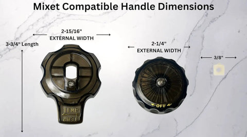 Faucet Handle Replacement Kit For MXT111 With Grey Smoked Acrylic Finish showing dimensions on white background