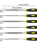 6pcs mini metal rasp needle files with black-yellow handles, 140 mm long for woodworking