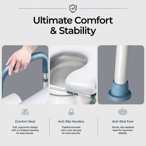 Adjustable Heavy Duty Toilet Seat Riser With Armrests For Seniors Holds Up To 400 Pounds Features Built Tough Foam Grips Non Slip Rubber Feet Foldable Design Quick Bathroom Mobility Aid