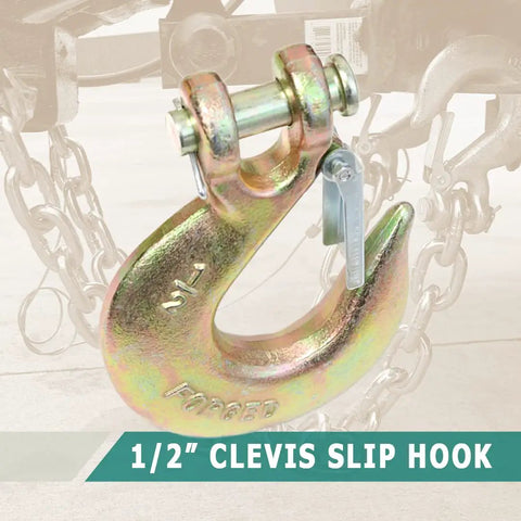 Heavy Duty Half Inch Grade 70 Forged Clevis Slip Hook With Secure Safety Latch For Trailer Towing And Chain Rigging Two Piece Pack