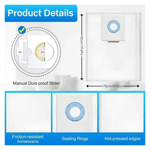 Diagram showing Five Pack Dust Filter Bags Compatible With CT26 CT26E CT36 CT36E Vacuum Cleaners, with dimensions and features.