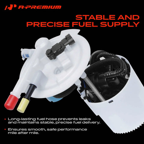 Badass Electric Fuel Pump Module Assembly With Pressure Sensor Designed To Plug And Play With Chevy Uplander 2008 Through 2009 39L V6 Engine close-up view with fuel hoses and sensor.