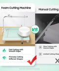 Comparison of Portable 72W Hot Wire Foam Cutter With manual cutting, highlighting precision and smooth edges for crafting.