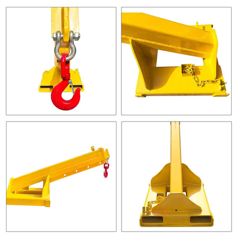 Heavy Duty Forklift Jib Boom Crane With Four Ton Capacity And Telescopic Boom Hook Hoist close-up view of hook and base design.