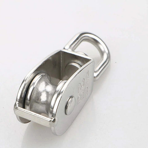 4Pcs M25 Stainless Steel Wire Rope Crane Double Pulley Block Lifting Crane Swivel Hook Single Pulley Block Hanging Wire Towing Wheel