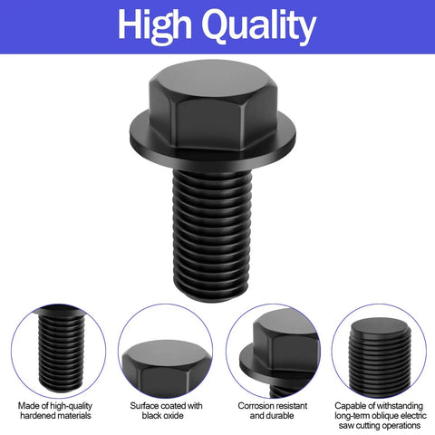 Close-up of durable black M8 145344-01 bolt for Dewalt miter saws, featuring high-quality materials and corrosion resistance.
