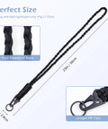 Built Tough Paracord Neck Lanyard Keychain For Everyday Carry Outdoor Survival Ready With HK Clip and Key Ring detail showing size and material.