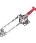 Quick Release Toggle Clamp With Adjustable Span For Vertical Clamping, stainless steel body, red handle, top view