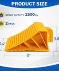 Heavy Duty Wheel Chocks For Rvs And Trailers, Non Slip Tire Stoppers With Durable Rope, Grooved Parking Blocks For Campers Trucks And Boats, Built Tough As Nails To Keep Your Rig Locked Down Tight, showing dimensions and weight capacity.