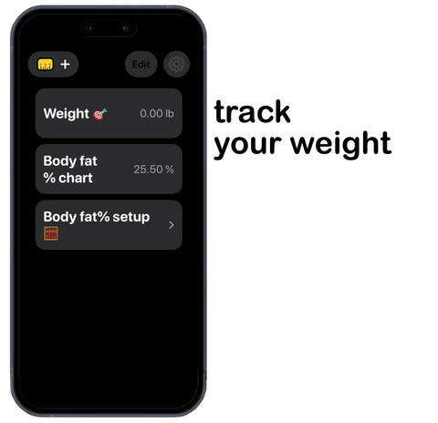 Body Fat Caliper With Skinfold Measurement For Home Fitness, Fast Instant Fat Percentage Readout In App, No Math Needed, Clear Category And Visual Progress Tracking, More Accurate Than A Standard Scale For Real Fat Loss app screen with weight and body fat chart