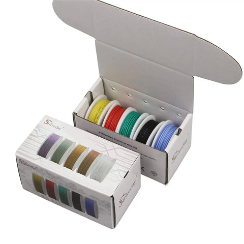 30 AWG Tinned Copper Silicone Hook Up Wire Multicolor Set, 10M Per Color Red Blue Green Yellow Black, 600V Stranded Electrical Cable For DIY