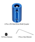 Blue rigid screw coupling 5-7mm shaft connector L25mm D14mm with 16 screws and hex wrench for 3D printers and DIY encoders.