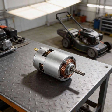High Torque 21V DC Motor 120W For Power Tools Hand Drills And Lawn Mowers With Ball Bearings on workshop table
