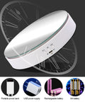 Smart Motorized Rotating Display Stand Electric Turntable 360 Degree Spin Platform, white with controls, ideal for product showcases.