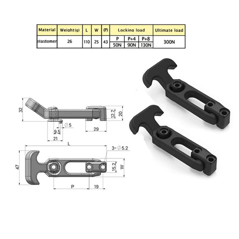 Rubber Flexible T Handle Hasp Draw Latch 2 Pack For Tool Boxes Coolers Golf Carts And Engineering Machine Hoods UV Resistant