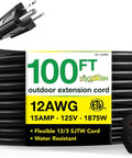 16/3 100 Foot Black Outdoor Extension Cord Heavy Duty Moisture Resistant Ideal For Tools And Equipment Contractor Grade GG-13700BK