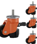 Heavy Duty Height Adjustable Casters With Ratchet Stem Leveling And Retractable Base For Workshop Gear set of four orange wheels.