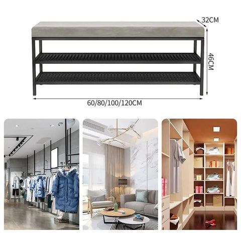 Industrial Shoe Bench With Three Tier Rack And Boot Storage Entryway Organizer With Mesh Shelves Space Saving Shoe Cabinet