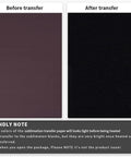 Image showing 'Before transfer' light color and 'After transfer' black of Black Sublimation Transfer Sheets 10 Pack 12 By 12 Inches Solid Color Paper For Heat Press Mugs T Shirts Coasters DIY Crafts Fabric And Ceramic Projects Seamless Print.
