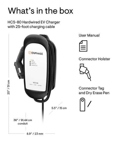 What’s in the box for 64 Amp EV Charger HCS 80 Hardwired 240V 15.4kW Power With Rugged J1772 Connector 25 Ft Cable Safety Certified